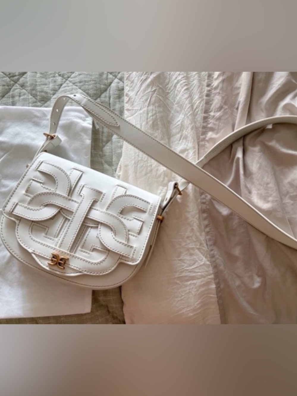 Sam Edelman White Leather Crossbody with Embossed Interlace